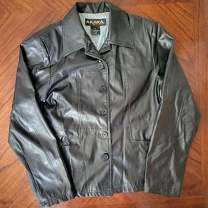 Faux Leather Jacket Size Medium Black Buttons Pockets Axara Brand Vintage